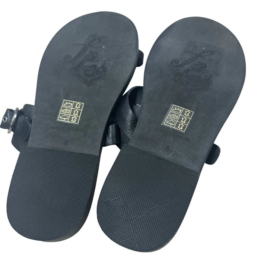 Free People Black Leather Toe‎ Loop Barcelona Buckle Slide Sandals Womens 6